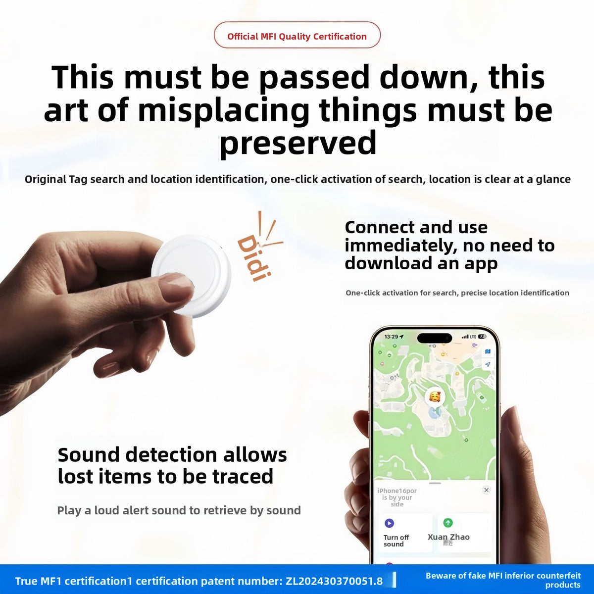 Localizador inteligente Bluetooth para Mascotas y Llaves compatible con Apple FindMy